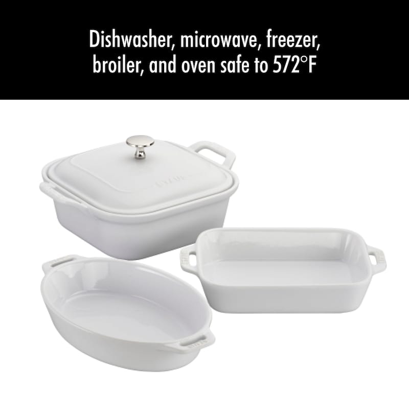 Staub Ceramic 4-pc Baking Pans Set, Casserole Dish with Lid, Brownie Pan
