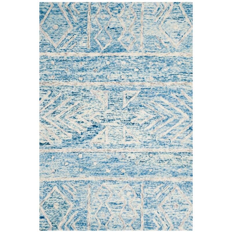 SAFAVIEH Handmade Chatham Vineta Modern Wool Rug - 4' x 6' - Blue/Ivory