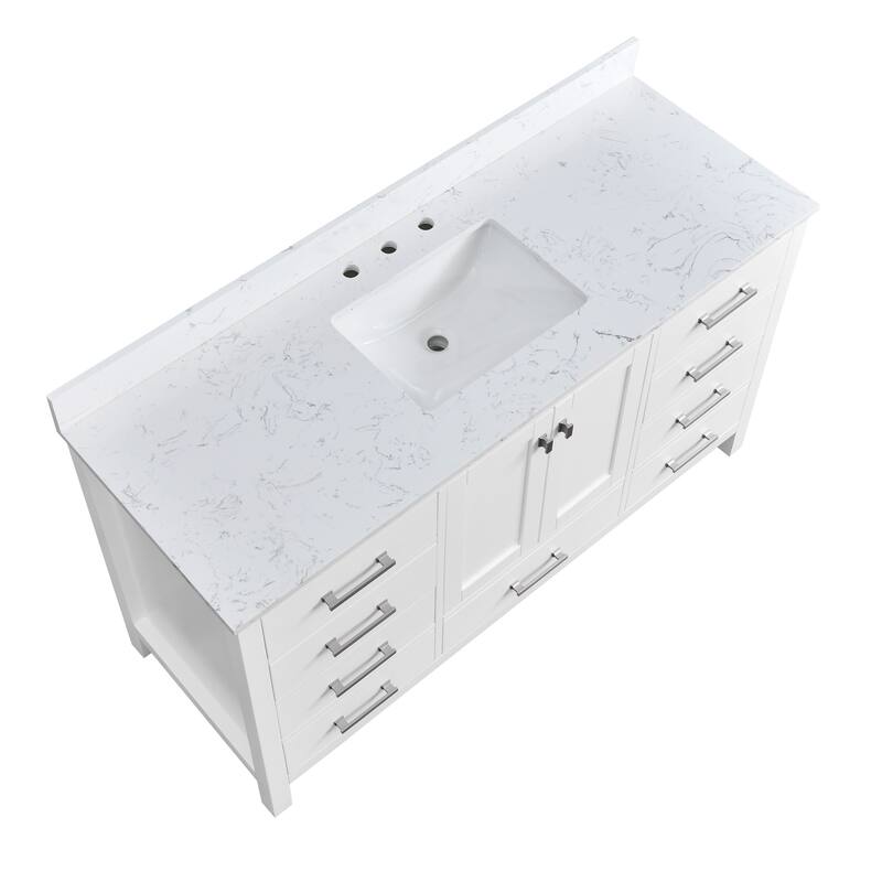 StarrySky 60 inch Undermount Single Sink Bathroom Vanity with Engineered Carrara Marble Top