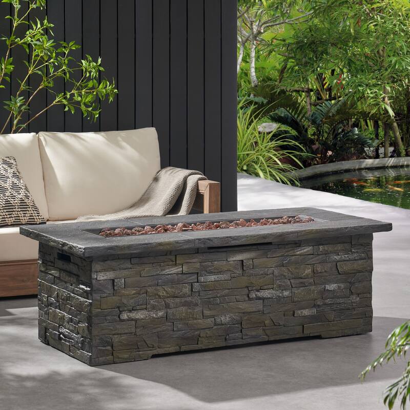 56 in. W x 26.25 in. D x 18.75 in. H Rectangular Propane Burning Outdoor Fire Pit in Stone Gray