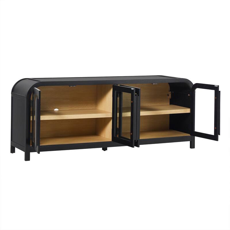 Walker Edison Modern Curved Easy Assembly TV Stand with Glass Paneled Doors