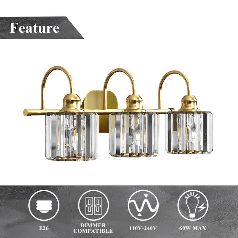 ExBrite Modern Rose Gold Dimmable Bathroom Crystal Vanity Lights