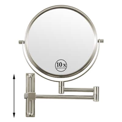 8 inch Wall Mounted Round Frame 1X/10X Magnifying Makeup Mirror, Height Adjustable