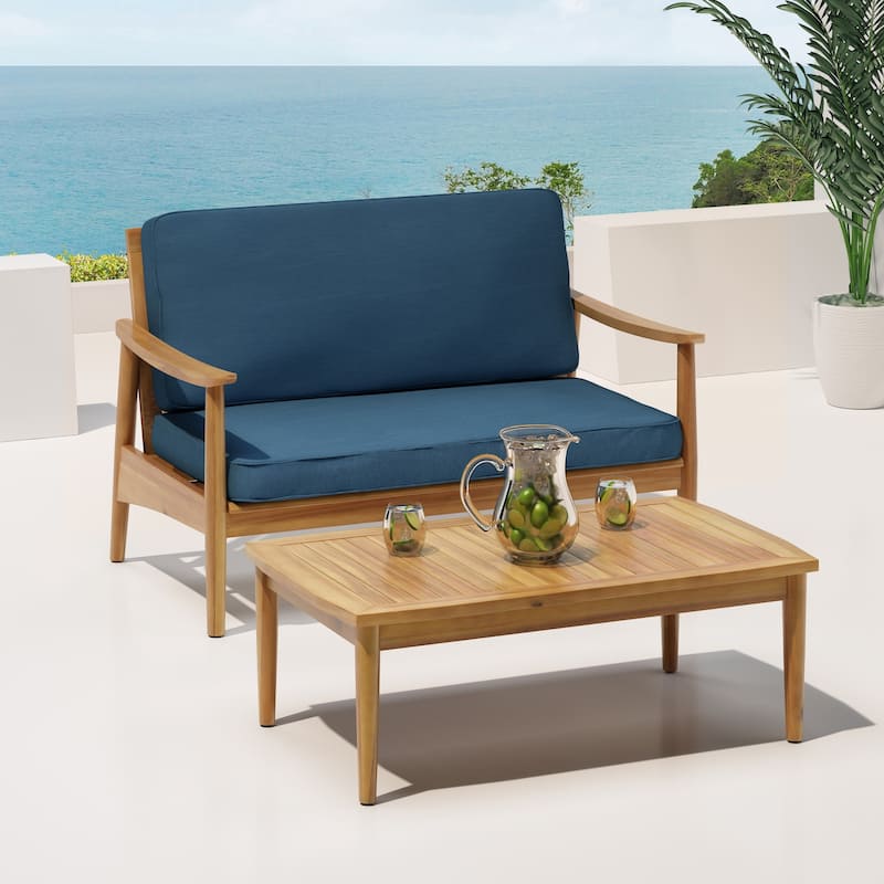 Outdoor Wood Frame Conversation Sofa Set of 2 - Blue
