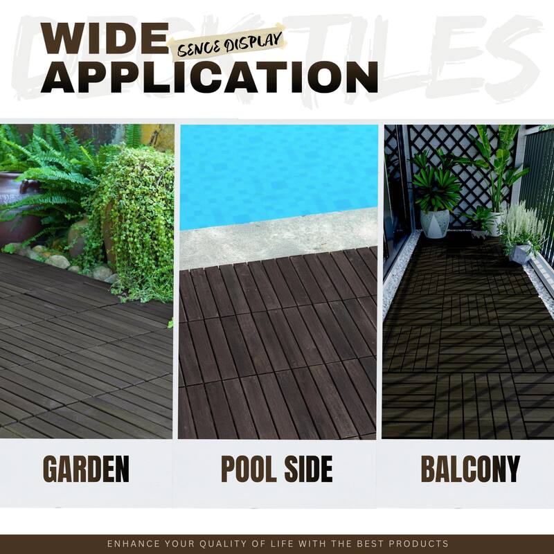 12" x 12" Dark Brown Square Interlocking Deck Tiles Striped Pattern