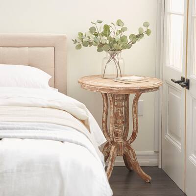 Brown Wood Accent Table with Distressed Accents - 24 x 24 x 28Round