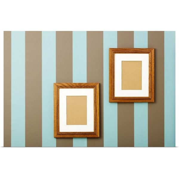 "Striped wallpaper with empty wood frames on walls" Poster Print