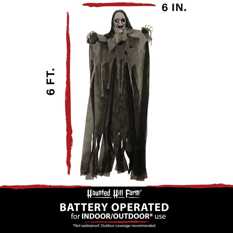 6-ft. Hanging Witch, Indoor/Covered Outdoor Halloween Decoration, Multi LED Eyes, Poseable, Wicked Weaver