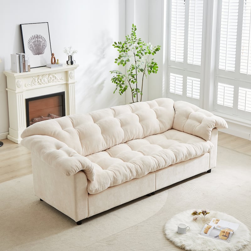 99 Inch Chenille 2-Seater Sofa,Upholstered Fluffy Cloud Sofa
