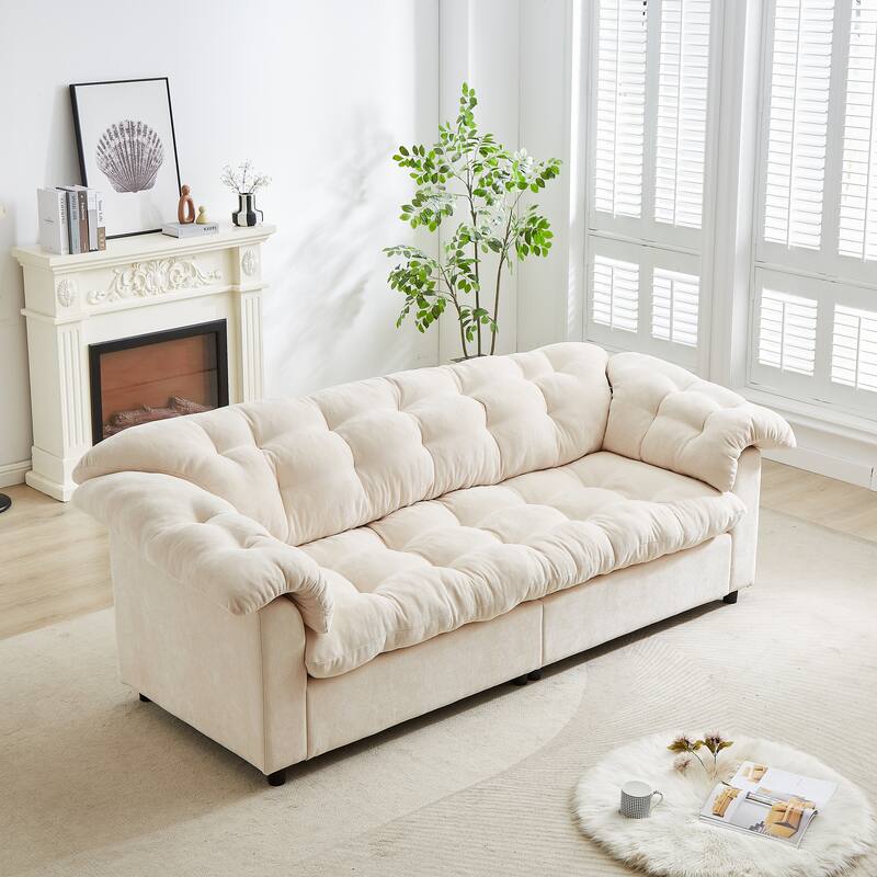 99.2" Fabric Modern Classic 3-Seater Sofa with Plush Cushions