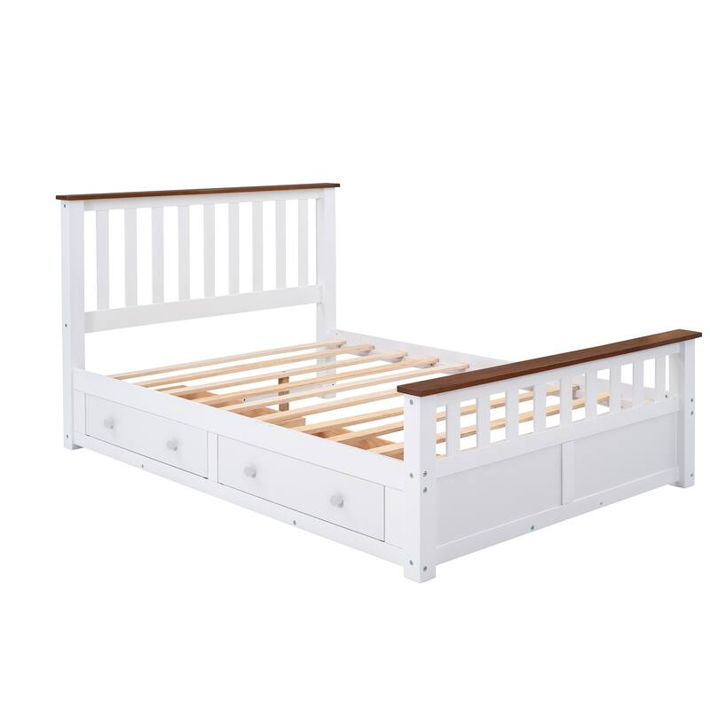 Full Size Solid Wood Platform Bed with 2 Builtin Storage Drawers