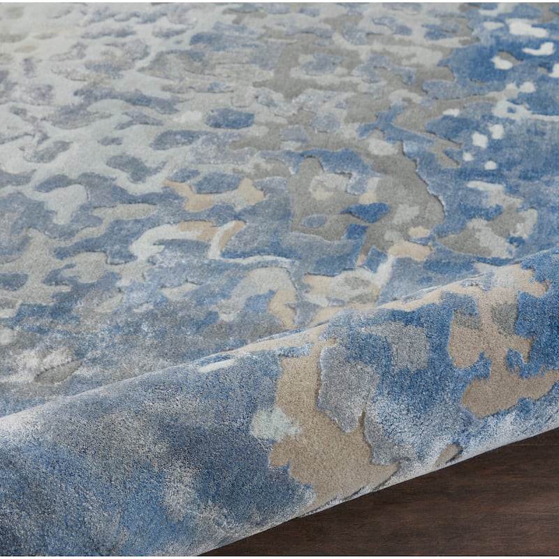 Nourison Prismatic Shimmering Carved Blue Ivory Abstract Area Rug