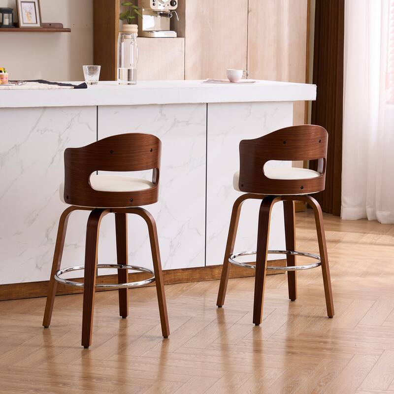 FERPIT 26"/30" Faux Leather Swivel Counter Bar Stools with Bentwood Legs (Set of 2)