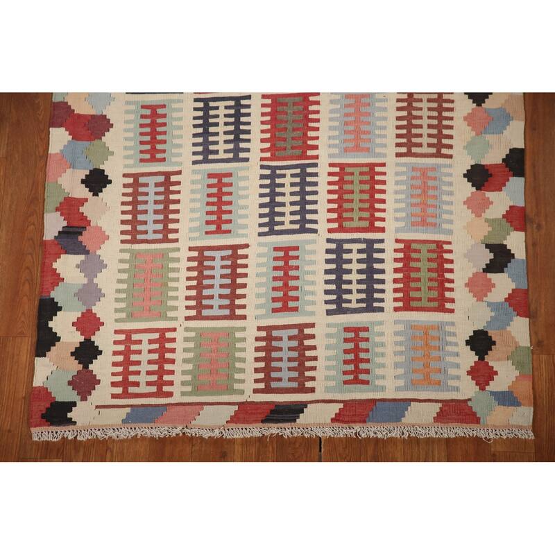 Vegetable Dye Kilim Qashqai Persian Area Rug Vintage Wool Carpet - 3'4"x 4'10"