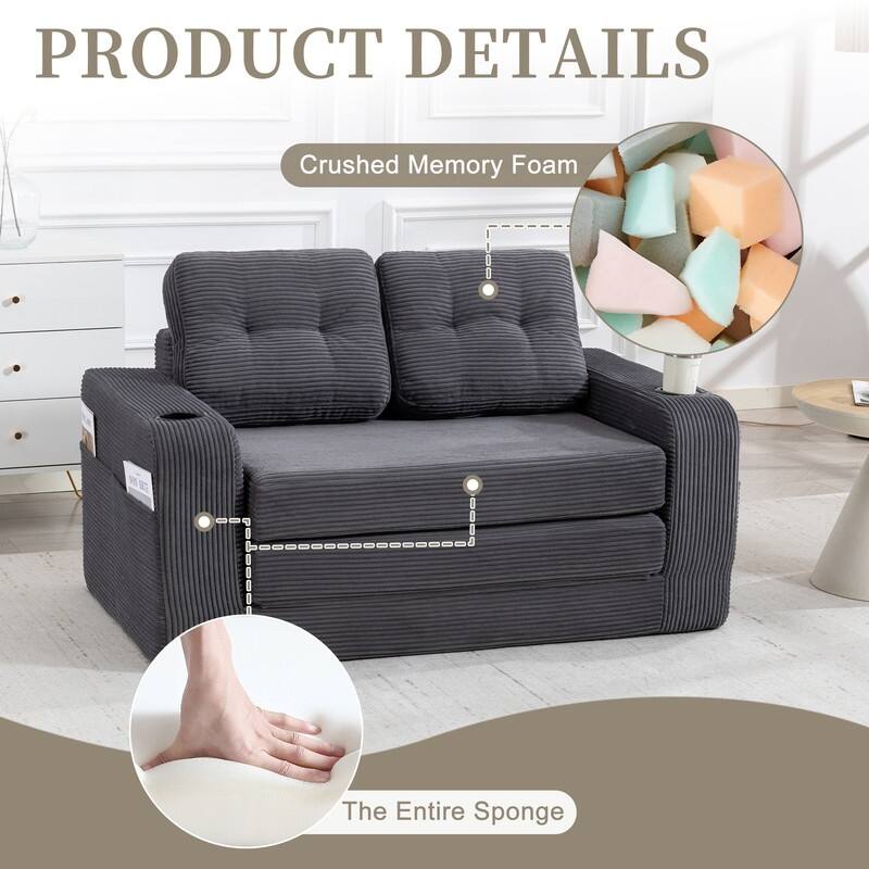 HOMEFUN 2 in 1 Convertible Sofa Bed,Corduroy Upholstered Compressed Sofa Bed for Living Room