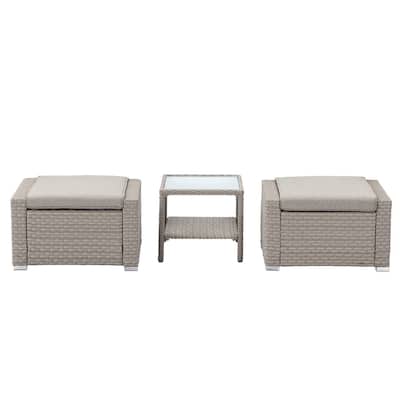 COSIEST Outdoor Wicker Ottomans with Side Table