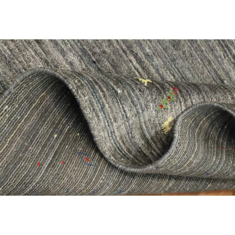 Hand Knotted Oriental Viscose Silk Carpet Tribal Animal Pictorial Greys & Charcoal Gabbeh Area Rug - 9' 10'' X 7' 11''