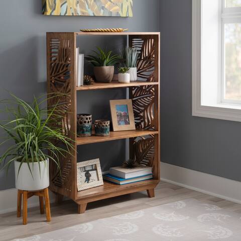 Maclay 3-shelf Solid Wood Palm Leaf Bookcase