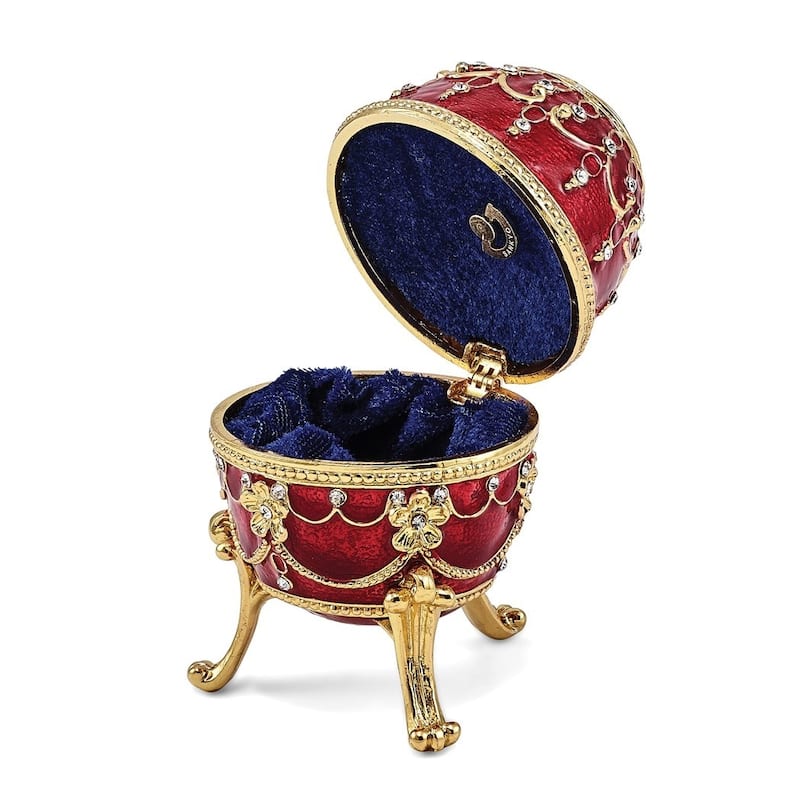 Curata Pewter Crystals Gold-Tone Enameled Imperial Red (Plays Memory) Musical Egg on 18 Inch Necklace