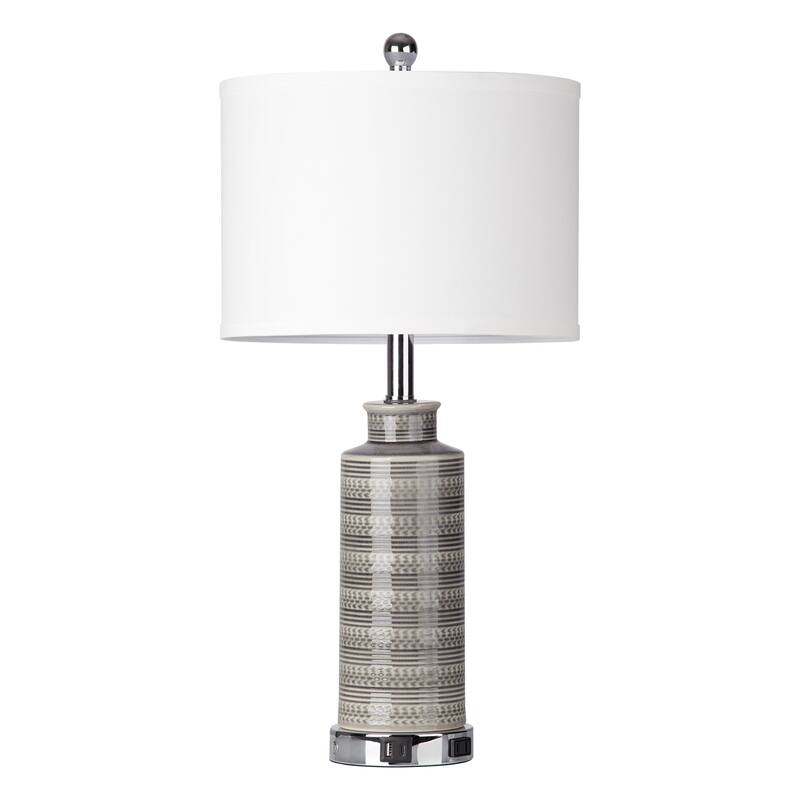 25'' Gray Ceramic Table Lamp with USB & Type-C Ports, 3-Stage Touch Switch (Set of 2) - 12.5'' x 12.5'' x 25''
