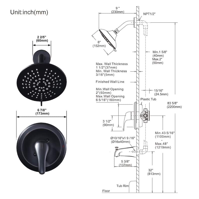 WOWOW Single Handle 5-Spray Shower Faucet with Pressure Balance