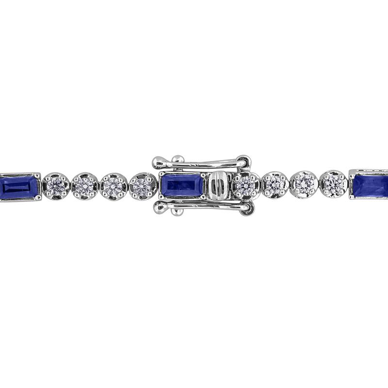 Miadora 1ct TDW Diamond 1 5/8ct TGW Baguette-cut Sapphire Tennis Bracelet in 14k White Gold