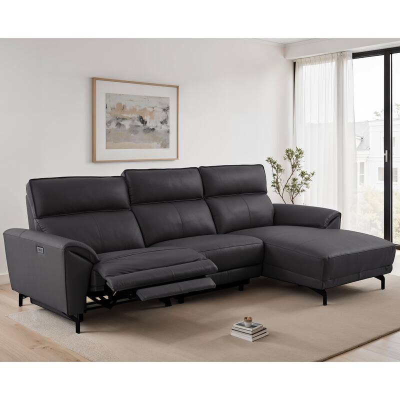 Furniture of America Fynae Modern Leather L-Shaped Sectional Recliner with Chaise and USB Ports - Black - Right Facing