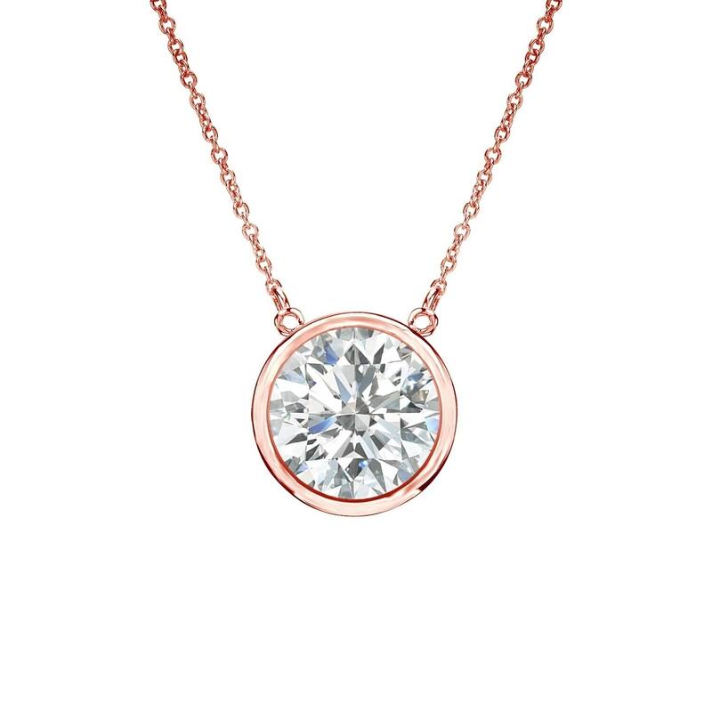Auriya 3/4ctw Round Solitaire Diamond Necklace 14k Gold Bezel-set (I-J, SI2-SI3) - 5.9mm - Rose
