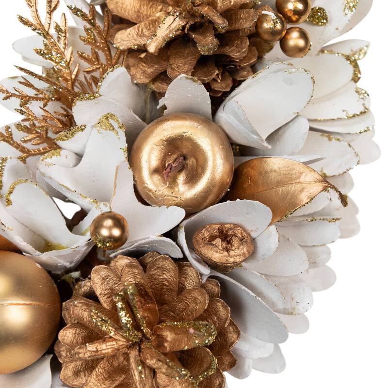 Glittered Wood Petals and Apples Christmas Wreath - 13.5" - Unlit