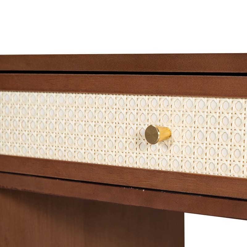 Classic Wooden Makeup Vanity Set with Stool, Dressing Table with 4 Storage Drawers, Walnut