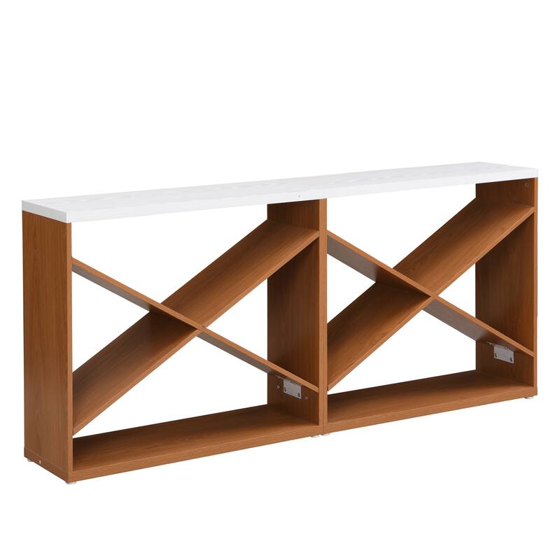 70.87" Entryway Sofa Table, X Shaped Detachable Console Table with Storage, 2 PC Free Combination Living Room Side Table
