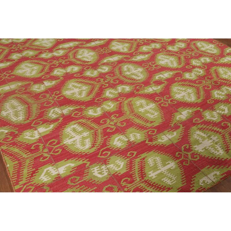 Kilim Oriental Area Rug Flatweave Geometric Pink Wool Carpet - 8'0"x 10'11"