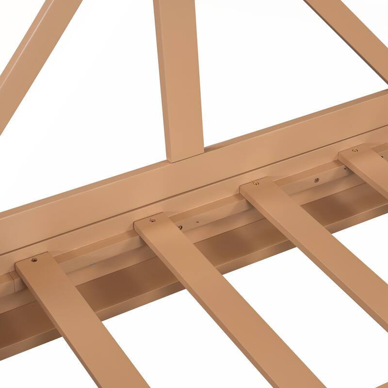 Durable Acacia Wood Twin Size Patio Swing Bed with High Backrest and 16.4ft Hemp Ropes