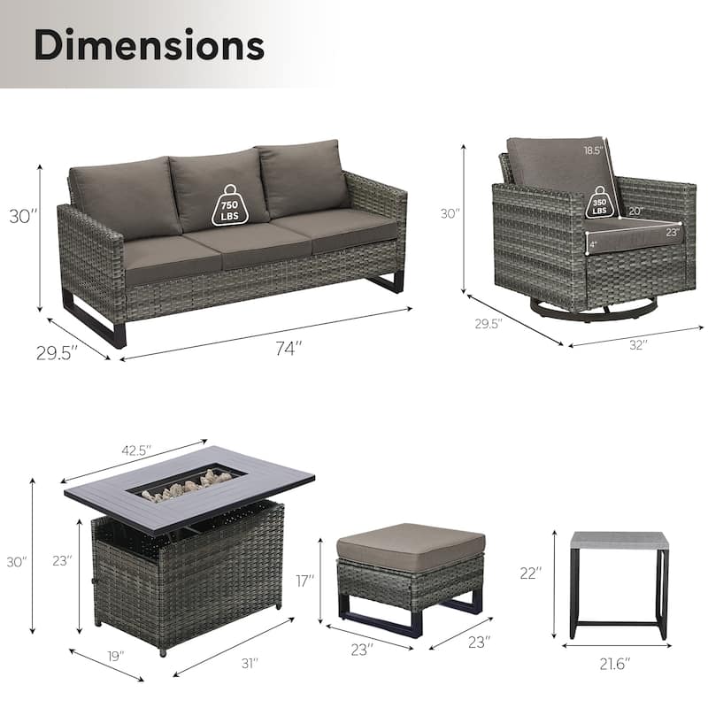 Outdoor High Back Patio Furniture Set With Fire Pit Table