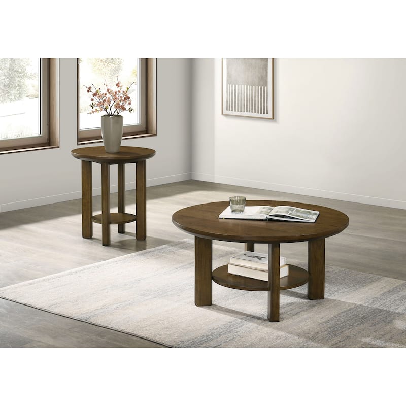 Ottowa Round Wood Coffee Table Set - 2-Piece Set - Brown