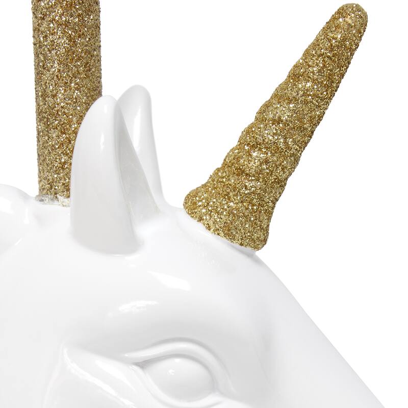 16 in. Gold Finish Unicorn Base Table Lamp with White Shade, Childern's Bedroom Lamp