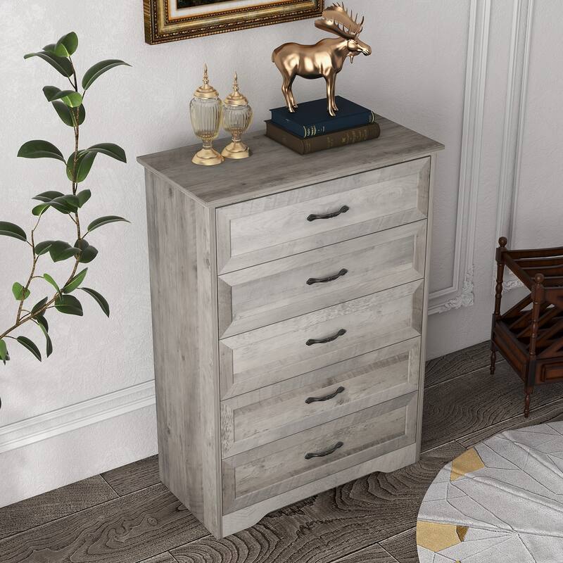 Elam Grey Dresser Closet Storage Tower Organizer for Bedroom