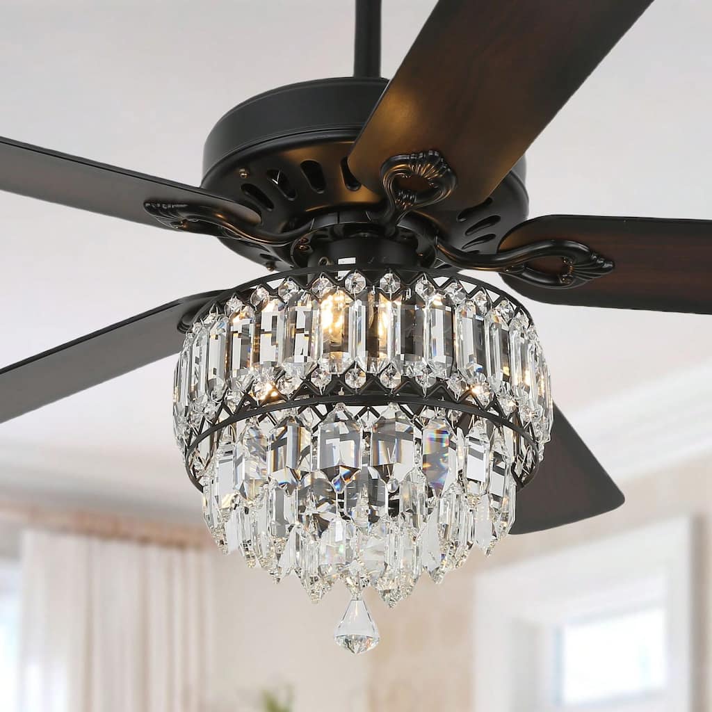 Cusp Barn 52.in. Modern Crystal Ceiling Fan with Remote and Pull Chain, 3 Speeds AC Motor Reversible Ceiling Fan for Bedroom