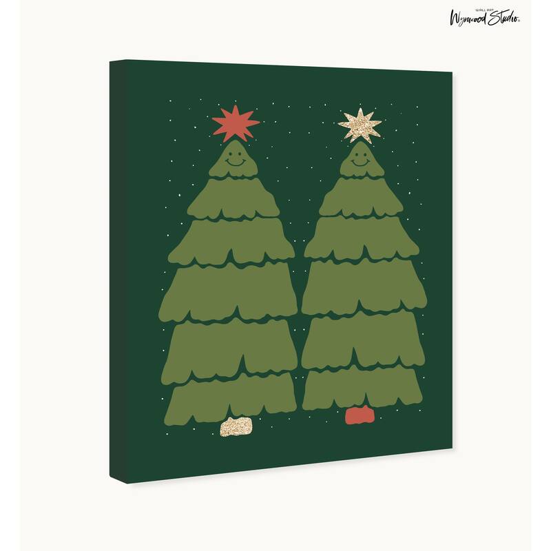 Wynwood Studio Canvas Holiday and Seasonal Two Pines with their Star Green Modern & Contemporary Wall Art Canvas Print