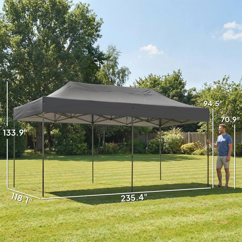 Outsunny 10 x 20 ft Pop Up Canopy Tent, Heavy Duty UPF50+ Outdoor Portable Instant Canopy Shelter with Wheeled Carry Bag