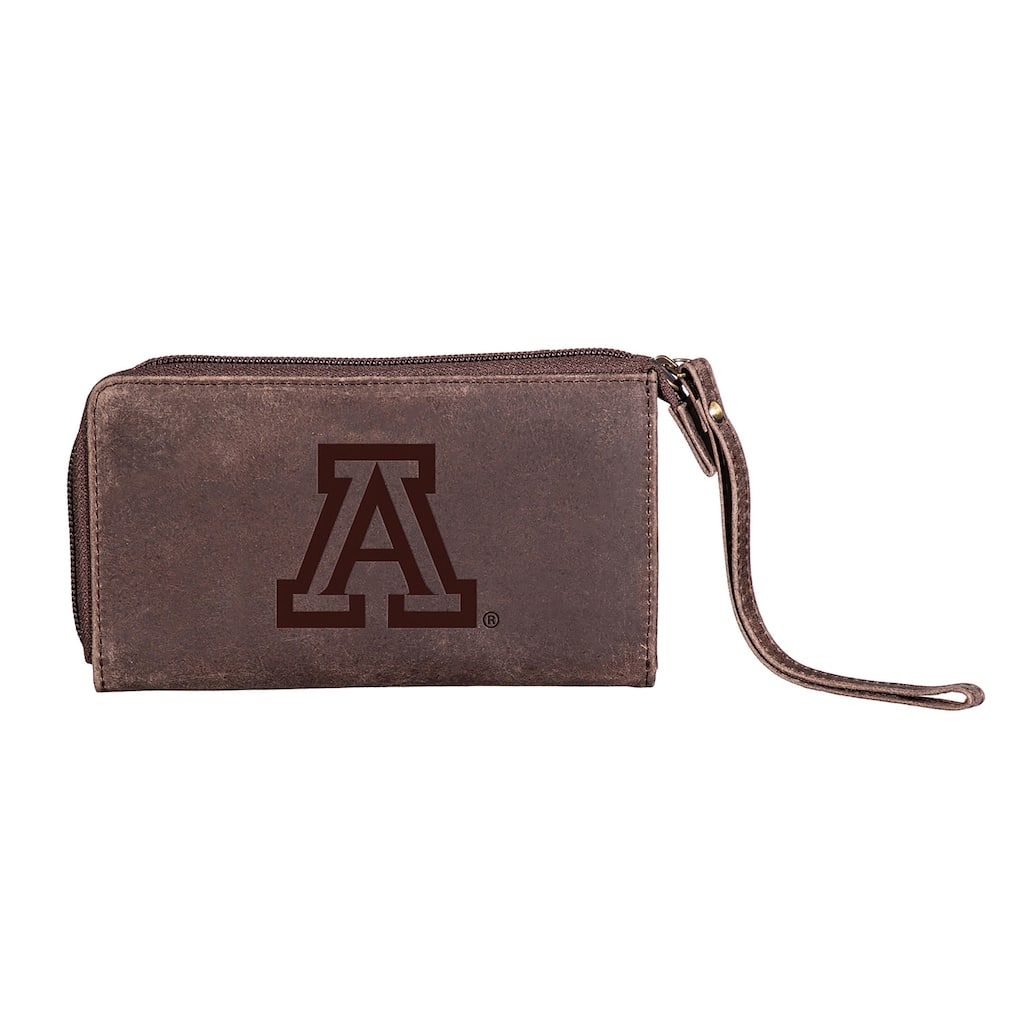 Brown Leather Cell Phone Wristlet Wallet, University of Arizona - 4" x 7"
