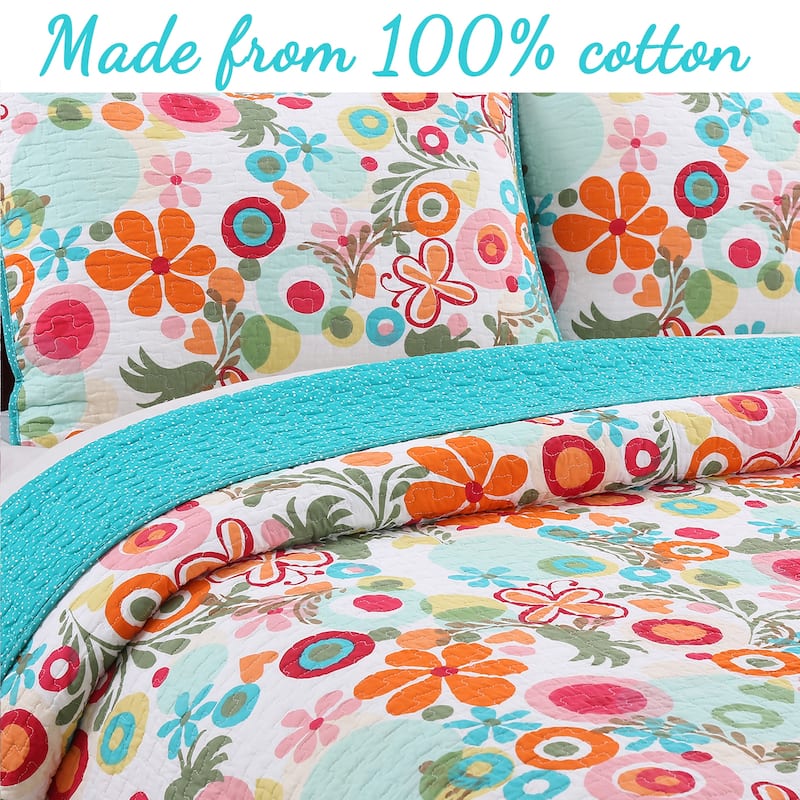 Cozy Line Rainbow Daisy Lizzie Floral Butterfly Cotton Quilt Bedding Set