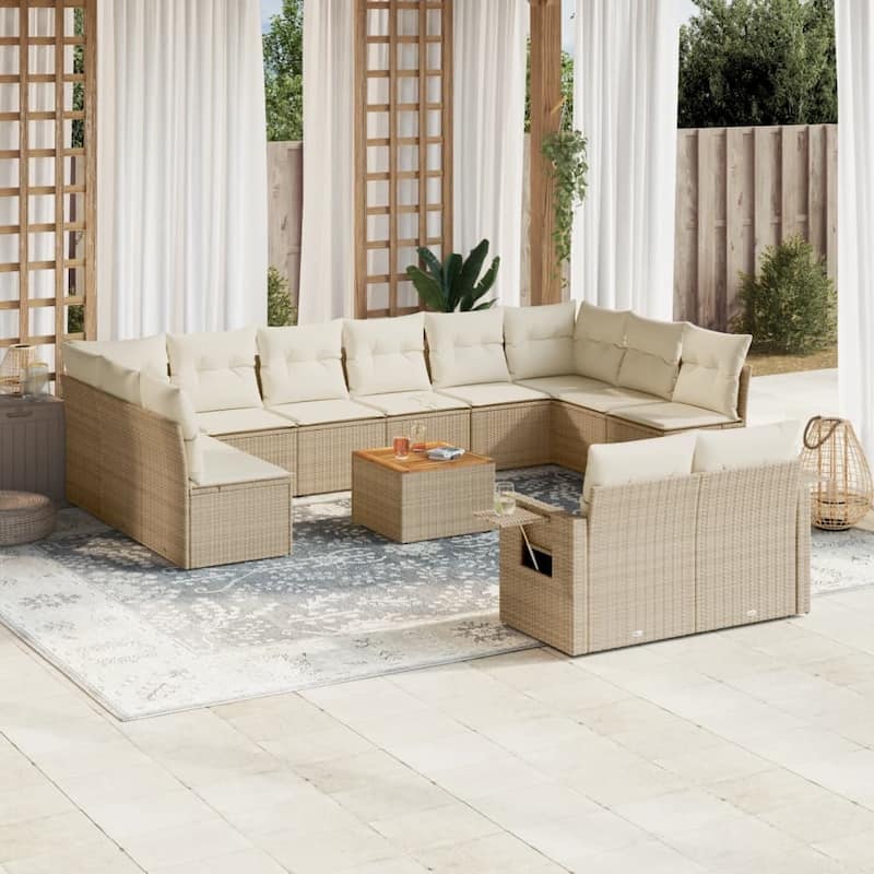 vidaXL Garden Sofa Set PE rattan Large Modular Garden Sofa Set - Beige and Cream - 24.4 x 24.4 x 27.2 in (W x L x H)