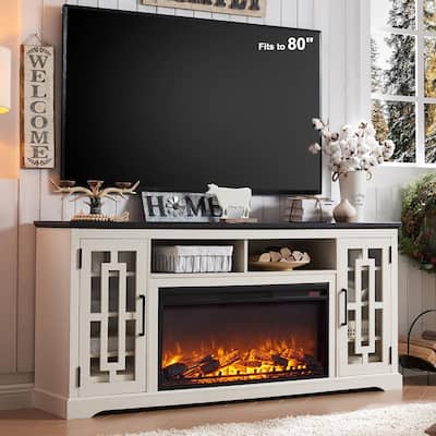 Farmhouse Fireplace TV Stand for 80 Inch TV, Entertainment Center