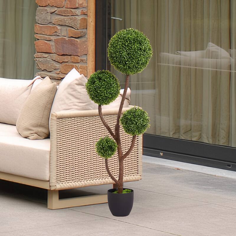 4/5FT Artificial Topiary Ball Tree, Faux Potted Boxwood Topiary Plant, Fake Shrubs Tree for Front Door Home Balcony