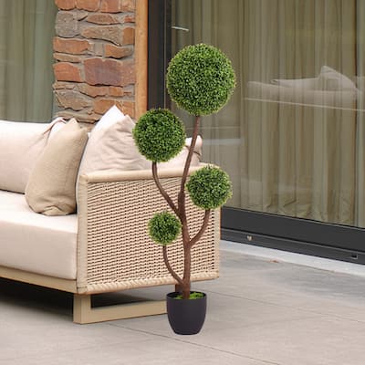 GDFStudio - Veyron Artificial Boxwood Topiary Tree with PVC Durability and Modular Design