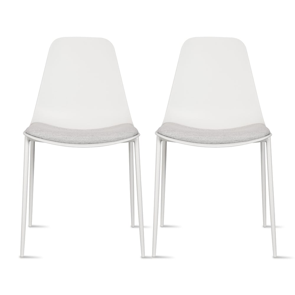 Set of 2 Plastic Dining Side Chairs Padded Cushion For Party Office Kitchen Rental Restaurant Metal Legs Indoor Outdoor Patio