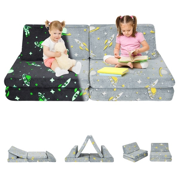 slide 2 of 9, Costway 6PCS Convertible Kids Glow Sofa Play Couch Toddler Modular - See Details Grey - See Details