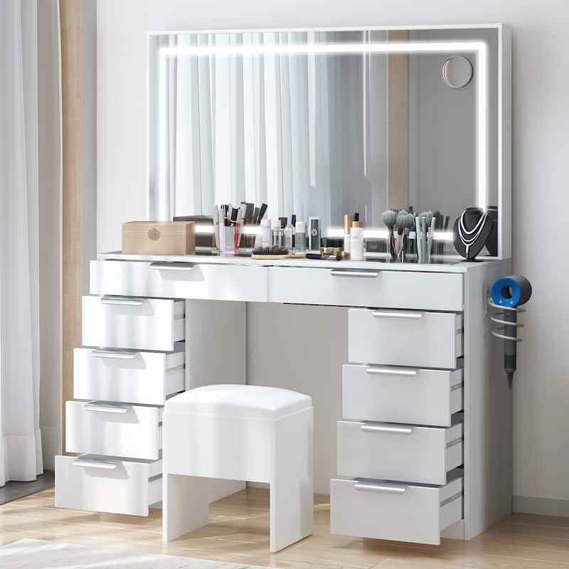 Moasis 46'' Makeup Vanity Table 11 Drawers Vanity Desk Set - 46"L x 11.7"W x 55.9"H