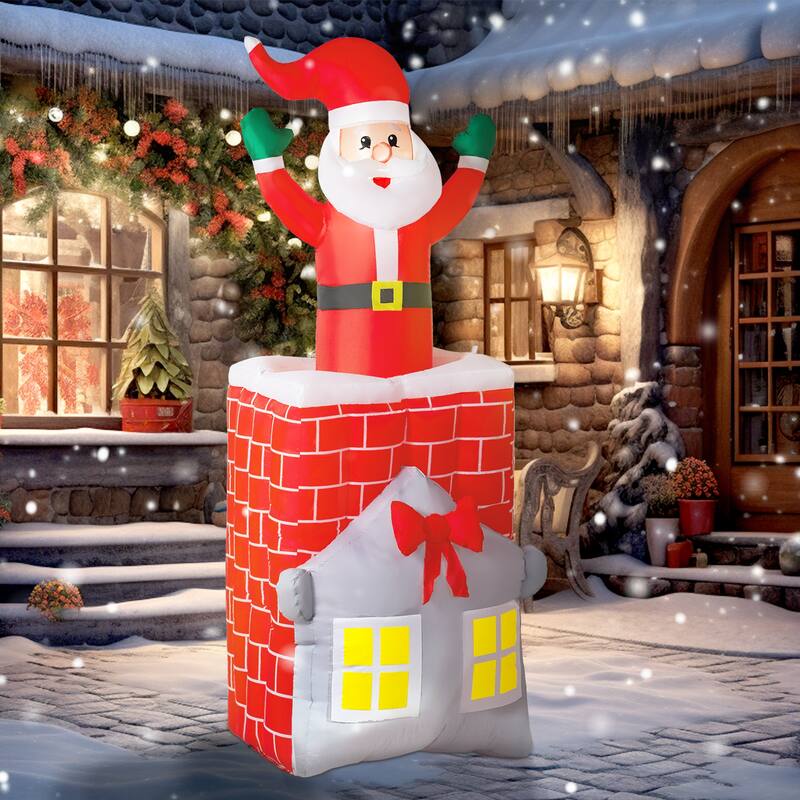 Outsunny 7FT Christmas Inflatable Santa in Chimney Up and Down, Outdoor Blow Up Santa Claus Christmas Decoration